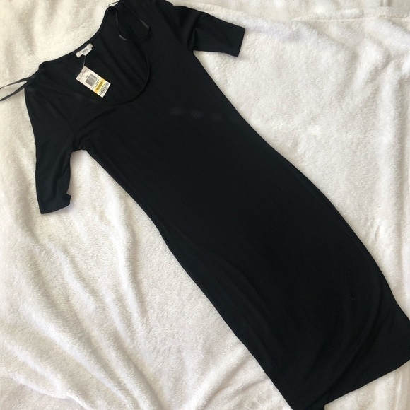 NWT Bar III Basic Black Short Sleeve Bodycon Midi Dress Size Small - Picture 2 of 8